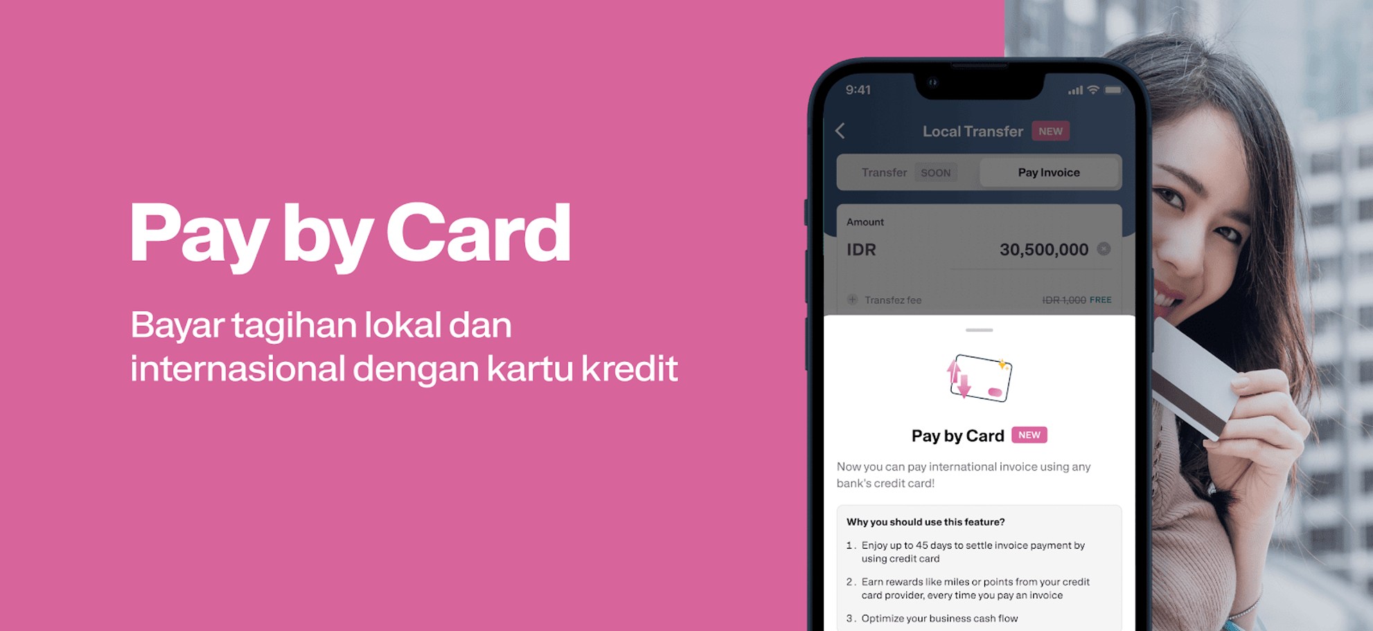 Antarmuka Transfez Pay by Card untuk pembayaran internasional