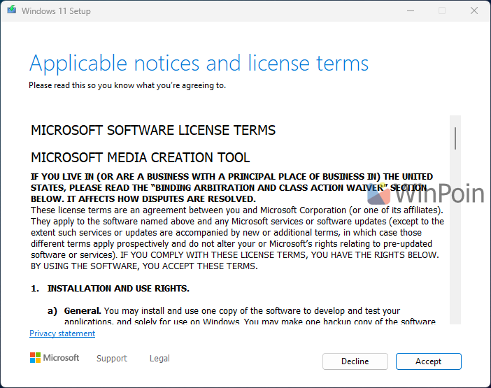Tampilan Media Creation Tool Windows 11 25H2 untuk download ISO