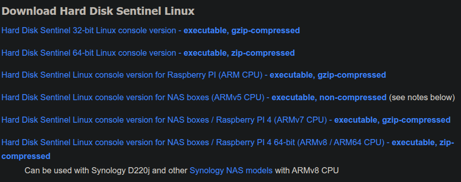 Tampilan halaman unduh HDSentinel untuk Linux