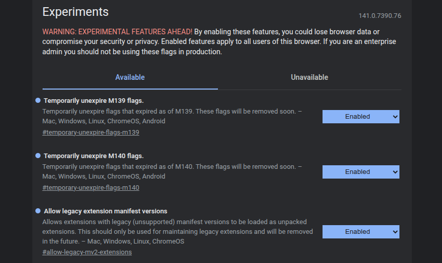 Downgrade Google Chrome di Linux: Kembalikan Ekstensi Favorit! 6 Screenshot halaman Chrome Flags untuk Manifest V2