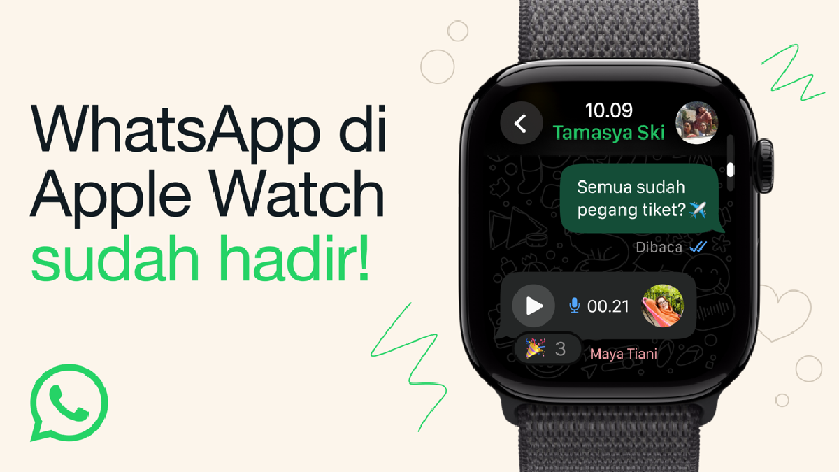 Antarmuka aplikasi WhatsApp di Apple Watch