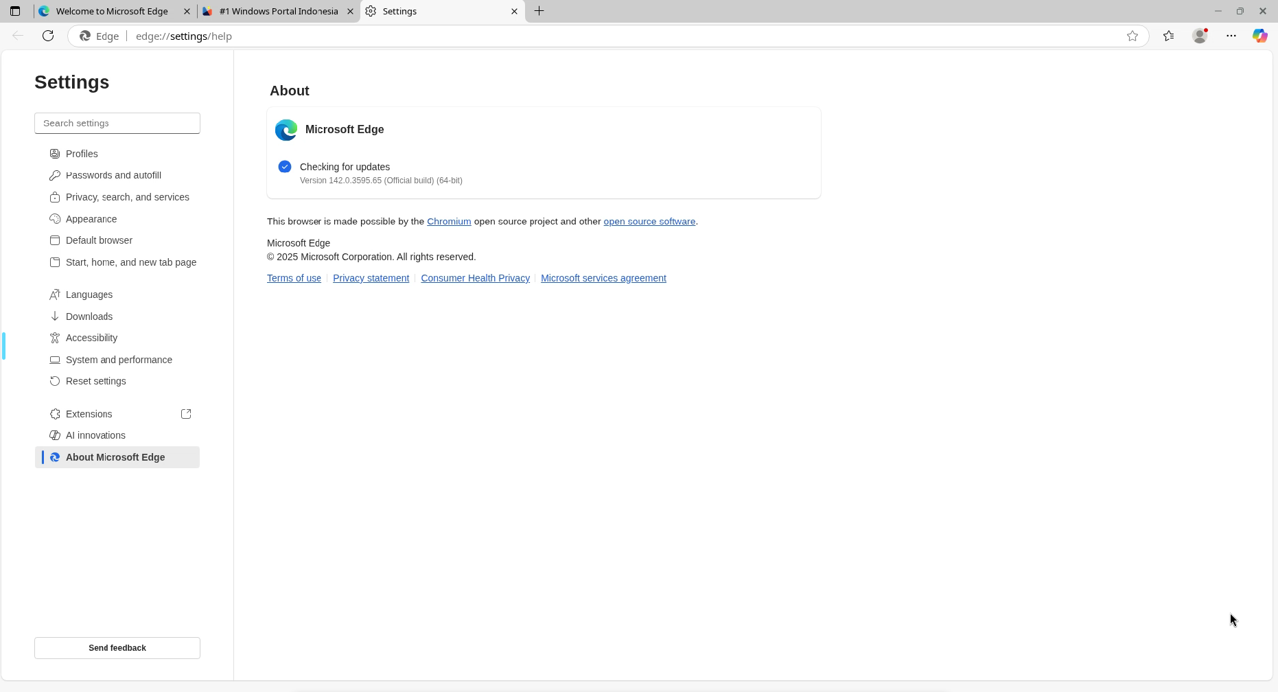 Informasi versi Microsoft Edge yang berjalan di kontainer Docker