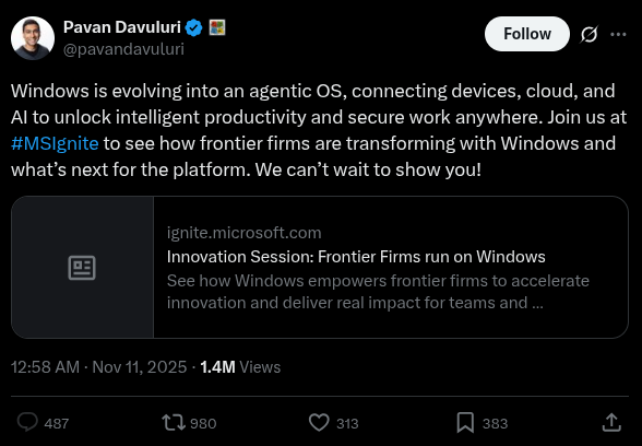 Reaksi Pengguna terhadap Windows 11 Agentic OS di media sosial