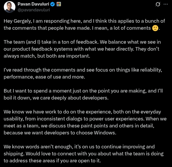 Pavan Davuluri mengakui masalah di Windows 11