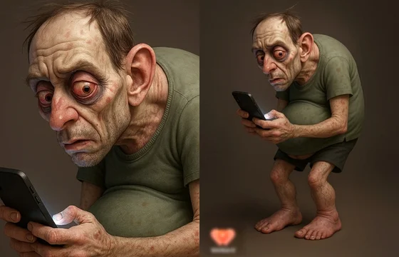Manusia Masa Depan 2050: Prediksi Tubuh Akibat Gadget & Mager, Wajib Tahu! 2 Visualisasi Manusia Masa Depan 2050 oleh WeWard, menunjukkan dampak gaya hidup sedentary dan kecanduan gadget.