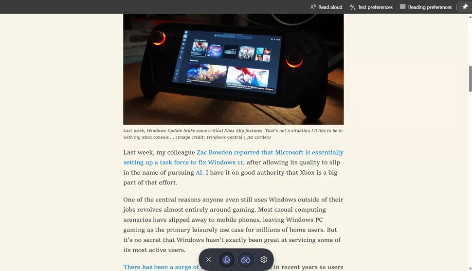 Fitur Copilot Vision menggantikan Read Aloud