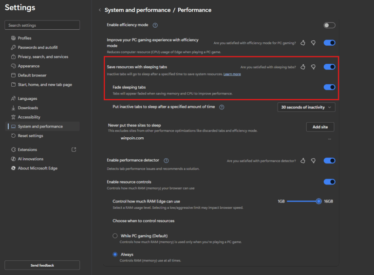 RAM 8 GB di 2026 - Masih Cukup atau Wajib Upgrade Sekarang? 4 Antarmuka Microsoft Edge dengan fitur Sleeping Tabs