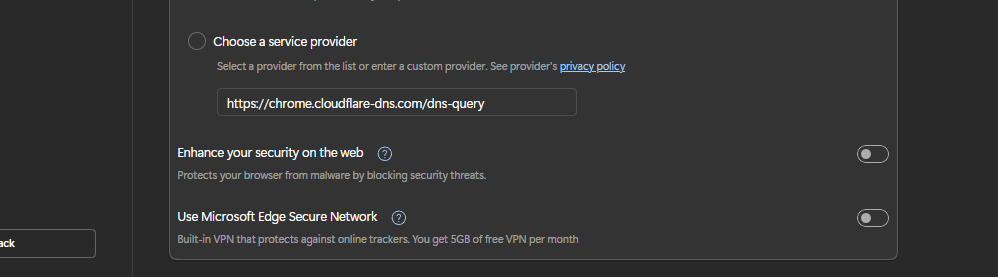 Tampilan antarmuka Edge Secure Network di Microsoft Edge