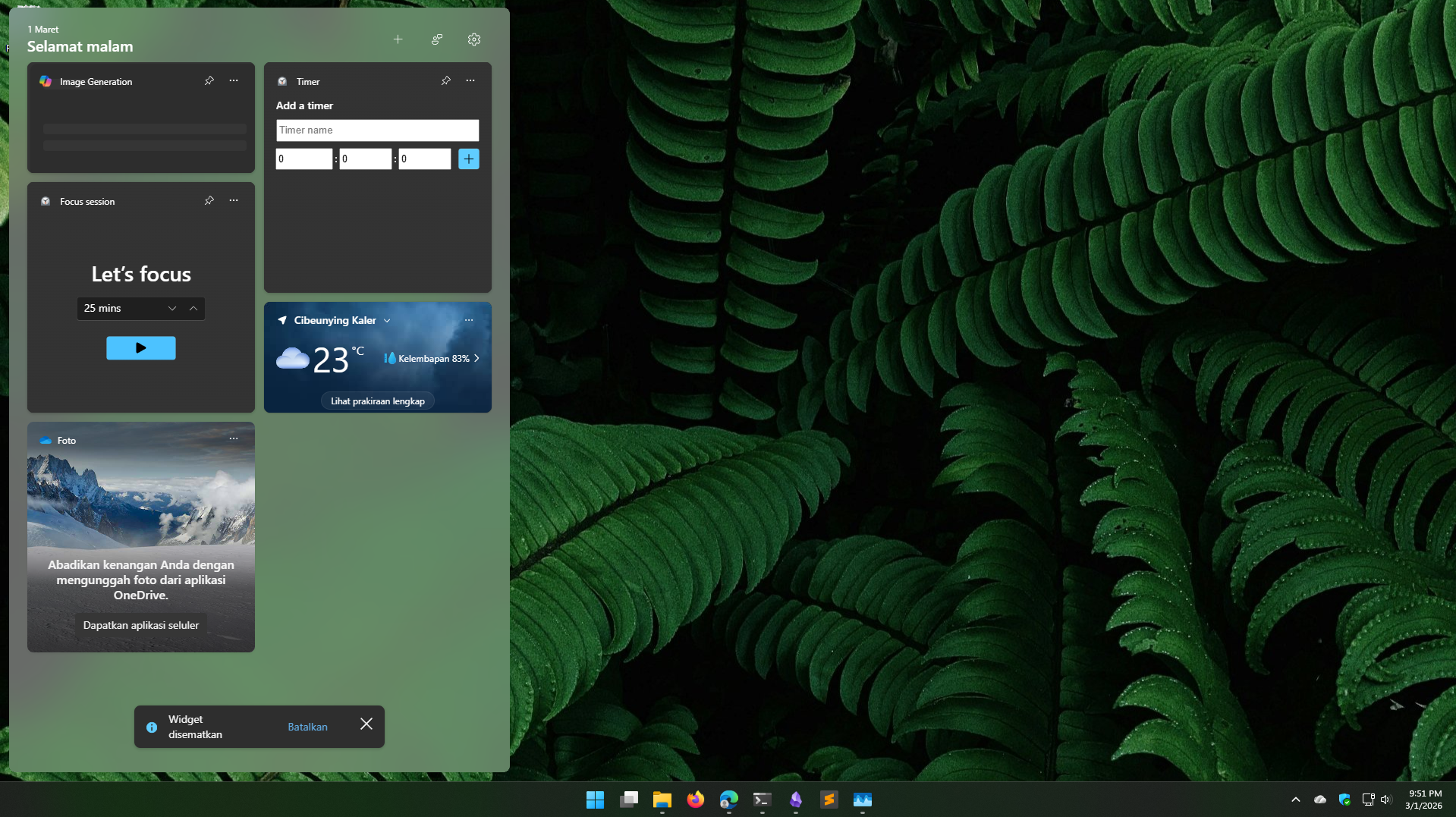 Panel Widget Windows 11 setelah news feed disembunyikan