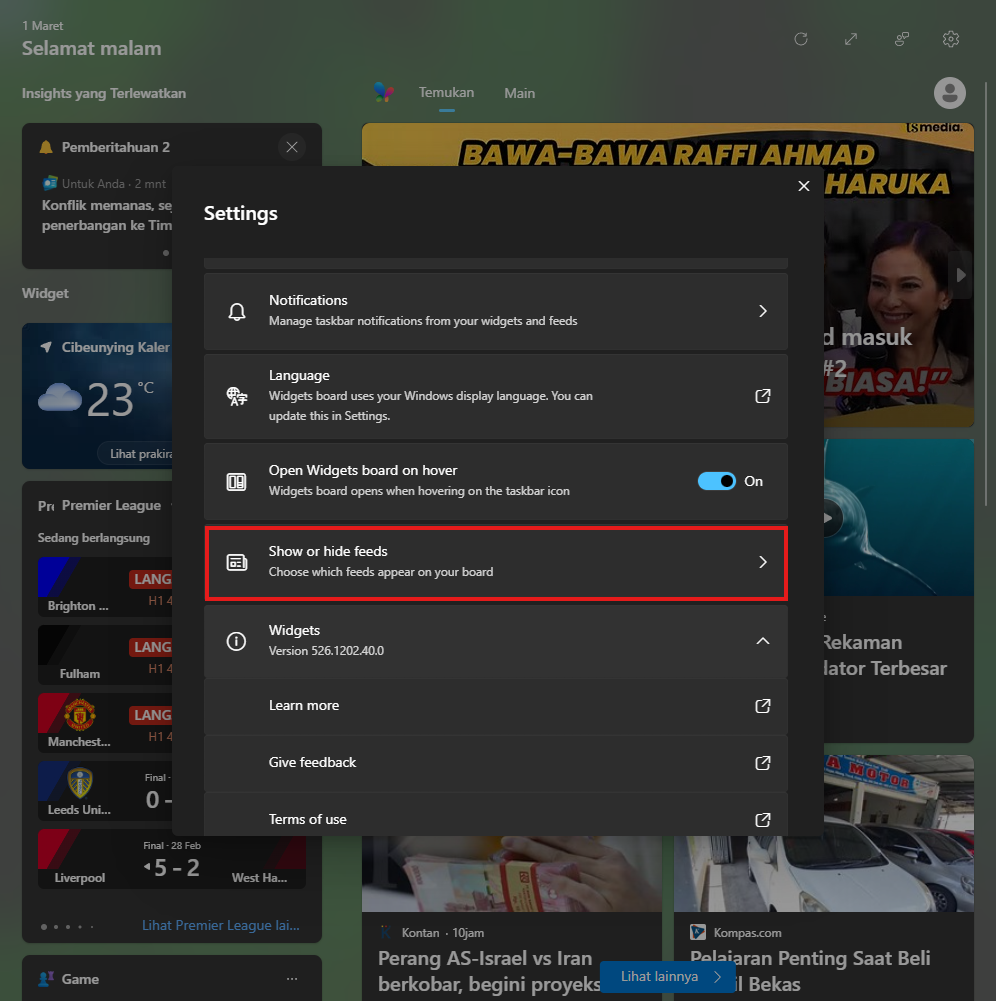 Klik ikon profil di panel Widget Windows 11 untuk mengakses pengaturan