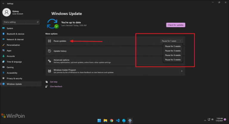 Menu Pause Update Windows 11 Kini Lebih Fleksibel: Atur Jeda Pembaruan dengan Tanggal Pasti! 2 Tampilan menu Pause Update Windows 11 saat ini yang hanya menawarkan opsi minggu