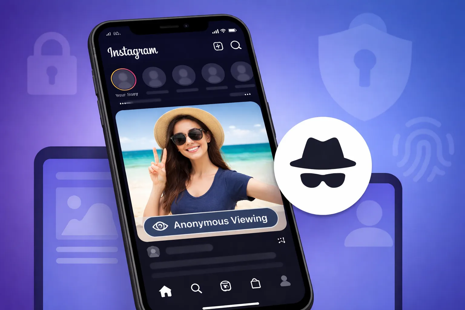 Tampilan antarmuka Instagram dengan notifikasi Story dan profil