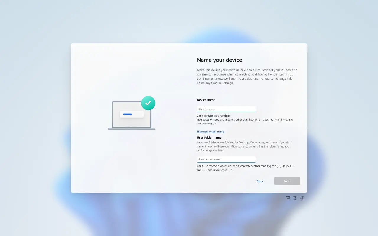 Opsi ganti nama folder user Windows 11 saat setup