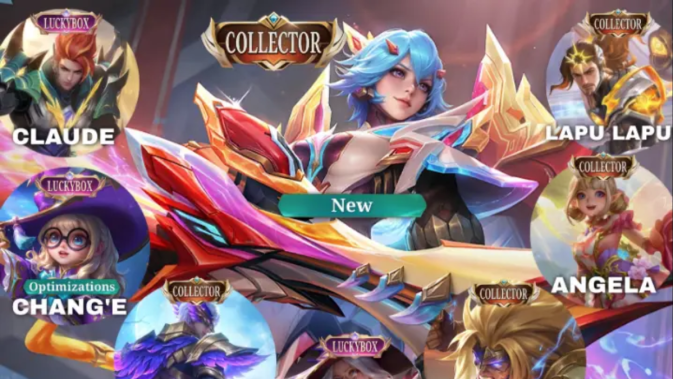 Bocoran Skin Collector Kimmy MLBB dengan desain biru dan senjata merah emas