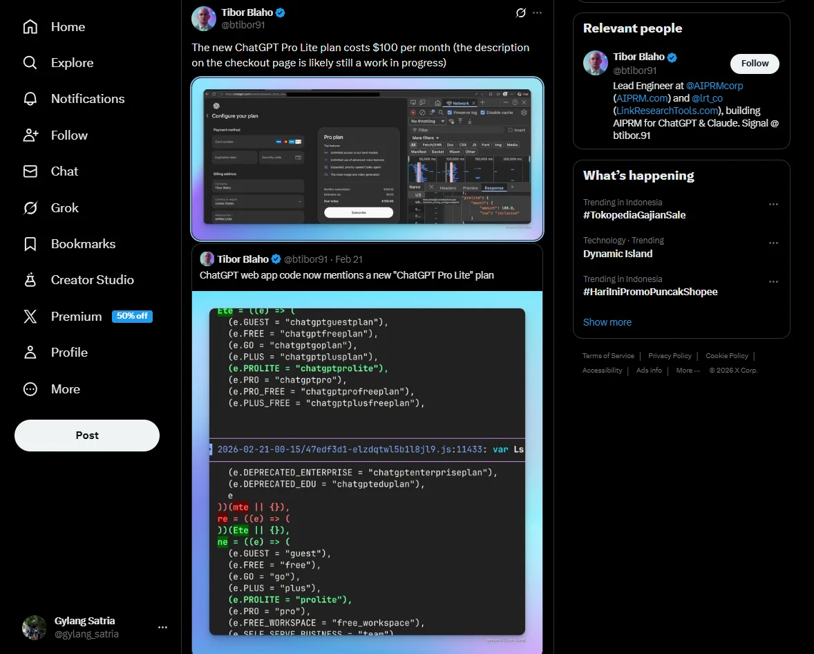 Bocoran Halaman Checkout ChatGPT Pro Lite