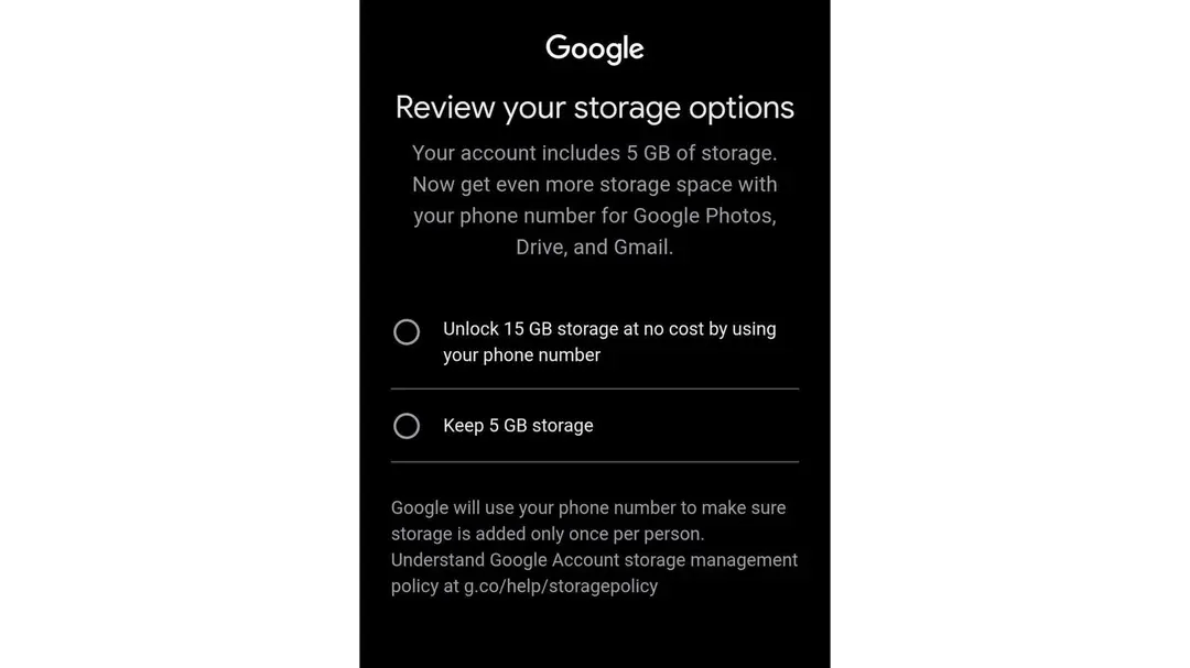Perubahan teks 'hingga 15GB storage' di halaman dukungan Google