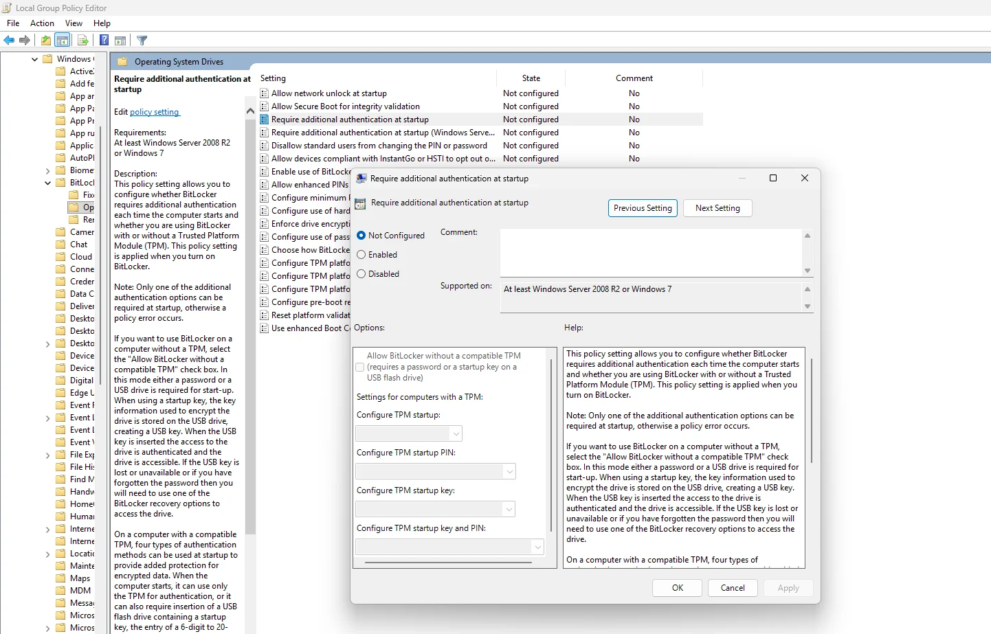 Keamanan BitLocker Windows 11 - Lindungi Data Anda dari Ancaman YellowKey 2 Pengaturan BitLocker di Group Policy Editor Windows 11