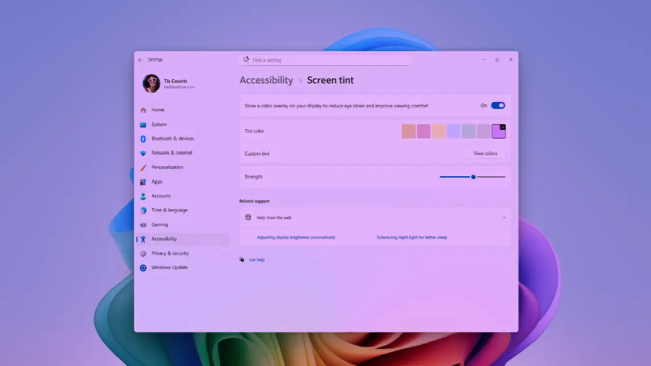 Windows 11 Fitur Aksesibilitas Baru - Kenyamanan dan Produktivitas Lebih Baik 1 Antarmuka pengaturan Screen Tint di Windows 11