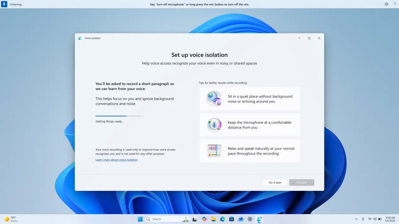 Windows 11 Fitur Aksesibilitas Baru - Kenyamanan dan Produktivitas Lebih Baik 2 Antarmuka pengaturan Voice Isolation di Windows 11