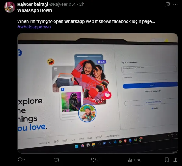 Tangkapan layar keluhan pengguna WhatsApp Web di X