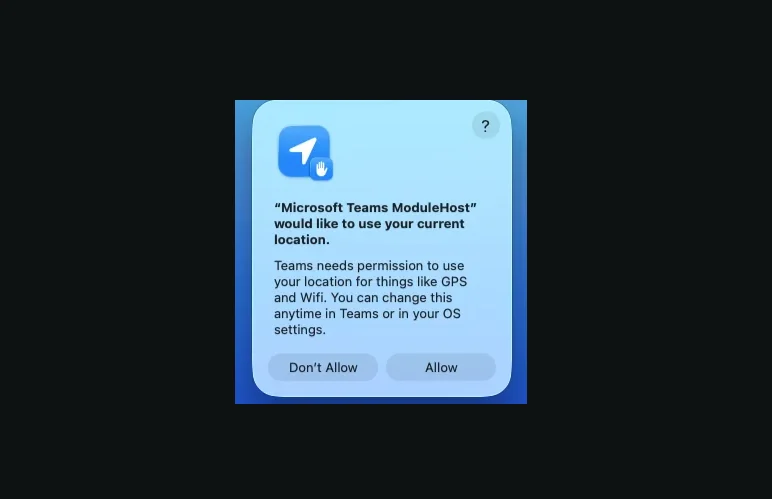 Pop-up izin lokasi Microsoft Teams di macOS
